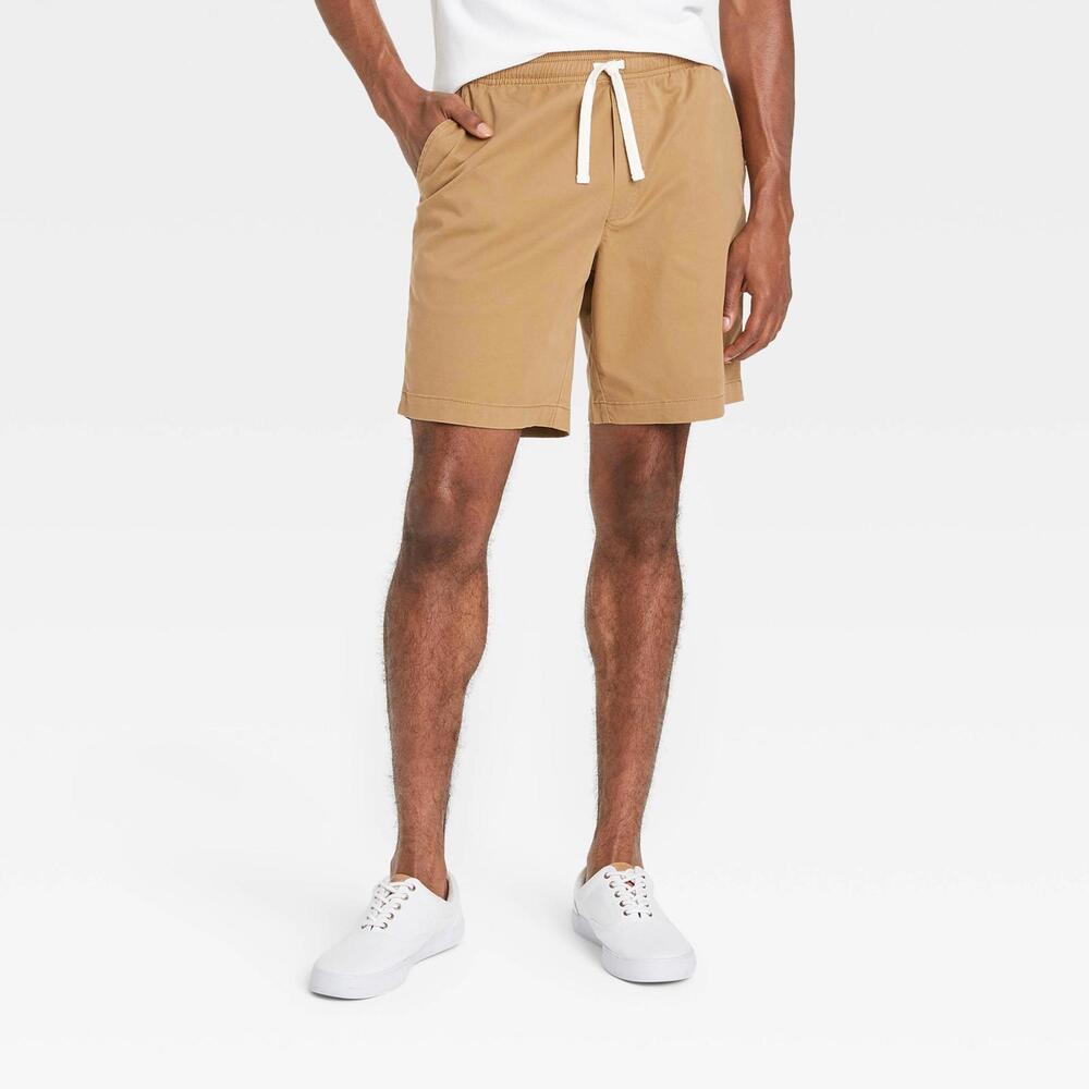 Goodfellow Men's Cotton Twill, Drawstring 7" Pull-On Shorts, Khaki Tan, Small